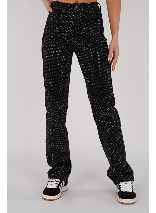 Straight leg jeans met strass stenen zwart