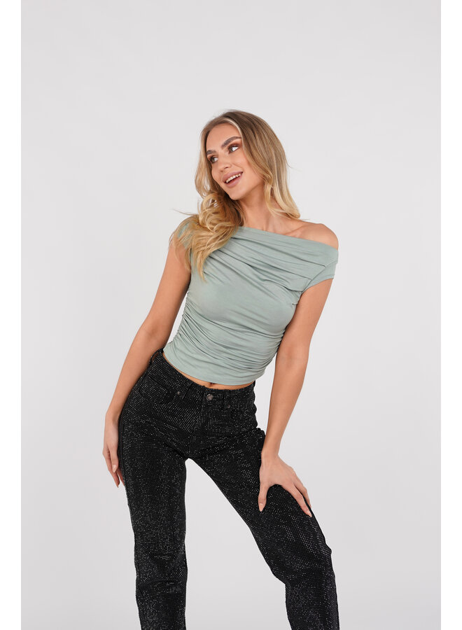 Off shoulder top met korte mouw mint groen