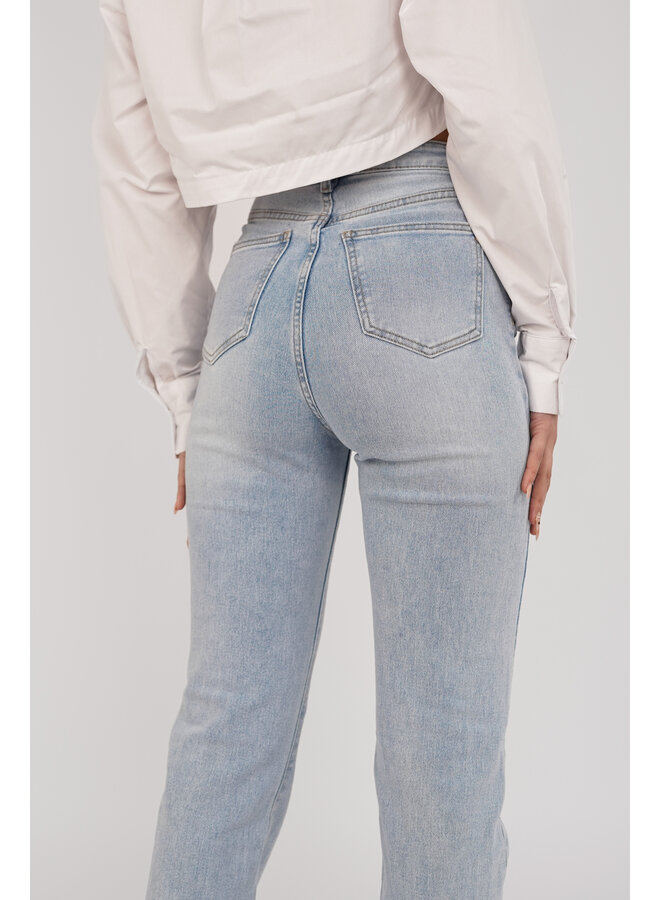 Straight leg jeans met destroted details blauw