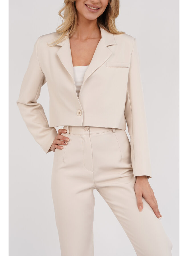 Cropped blazer dames beige