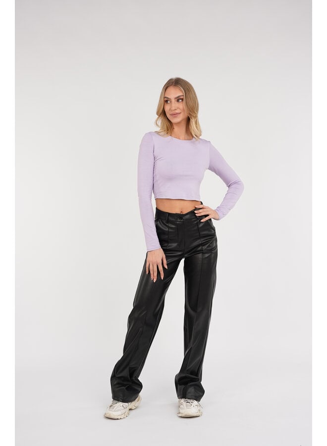 Flared broek leatherlook zwart