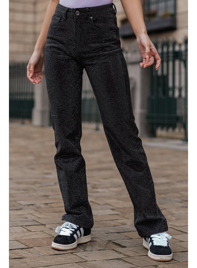 Straight leg jeans met strass stenen zwart
