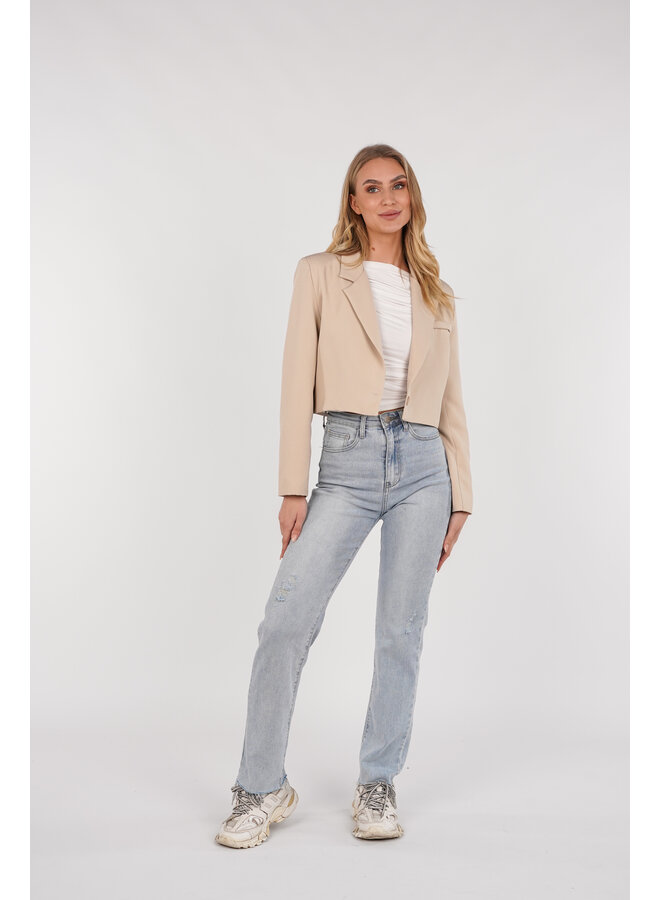 Cropped blazer dames sand