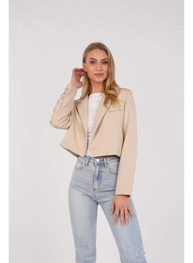 Cropped blazer dames sand