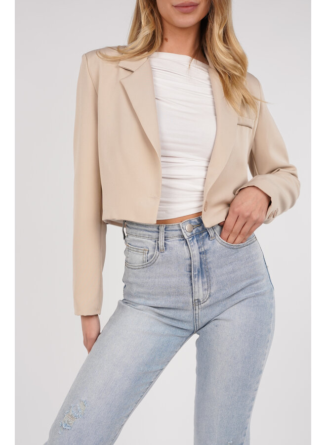 Cropped blazer dames sand