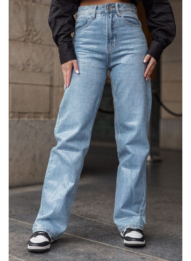 Sequin wide leg jeans blauw - Loua