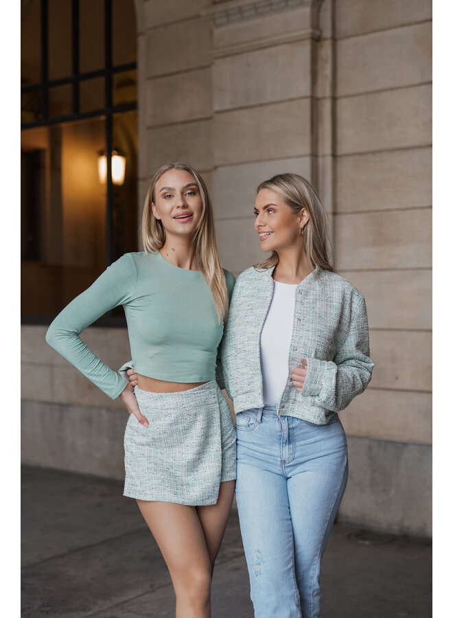 Crop top mint groen met lange mouwen