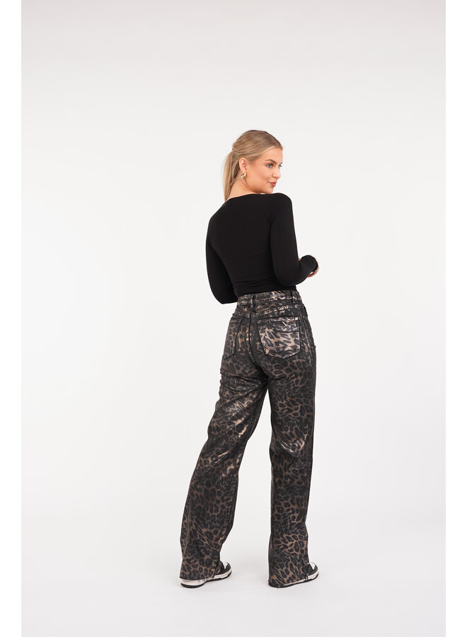 Luipaard print broek metallic bruin