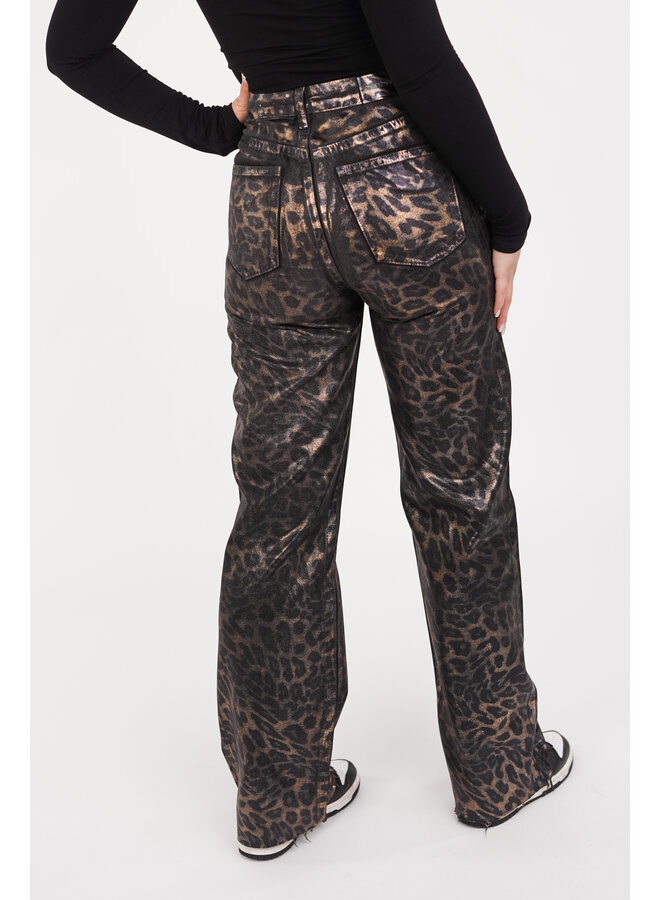 Luipaard print broek metallic bruin