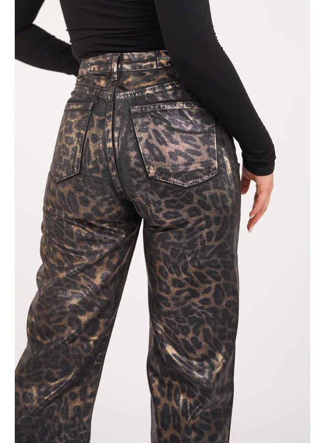 Luipaard print broek metallic bruin