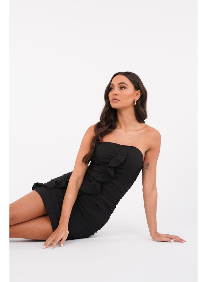 Strapless jurk zwart met ruffle