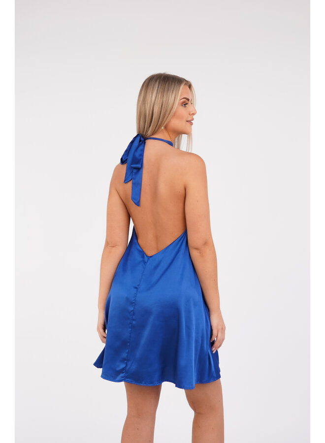 Satijn jurk hoogsluitend kobalt blauw