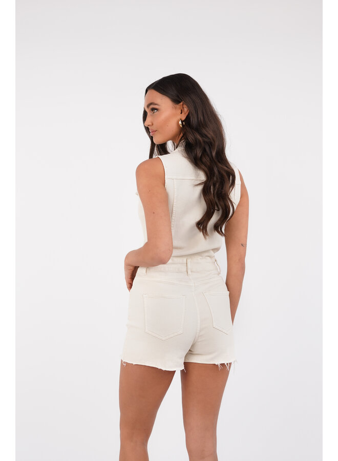 Playsuit mouwloos denim beige met stretch