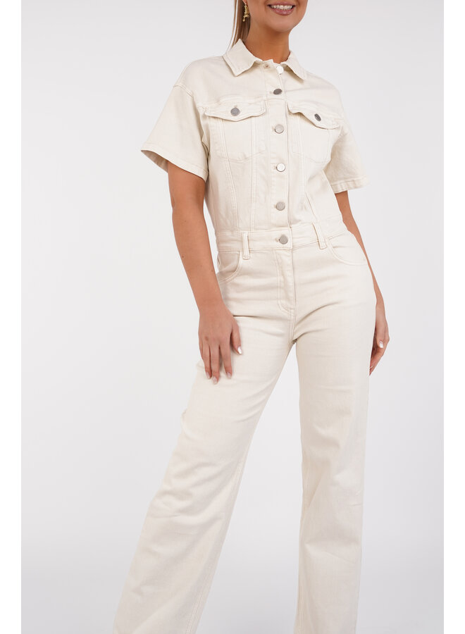 Jumpsuit denim met korte mouwen beige