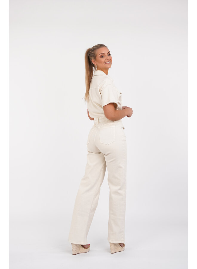 Jumpsuit denim met korte mouwen beige