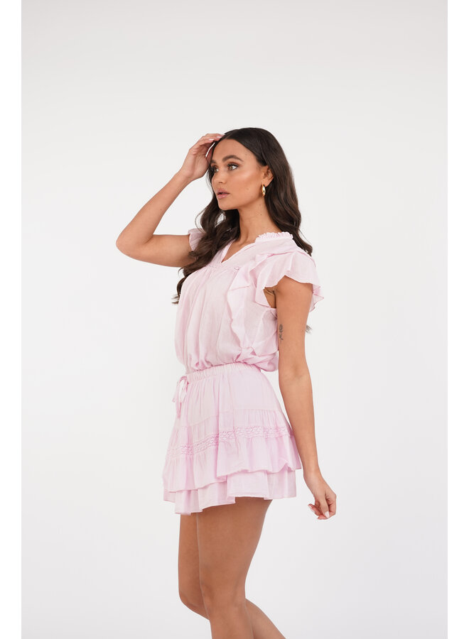 Top licht roze met ruffles en broderie details