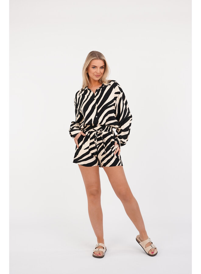 Oversized blouse met zebra print zwart