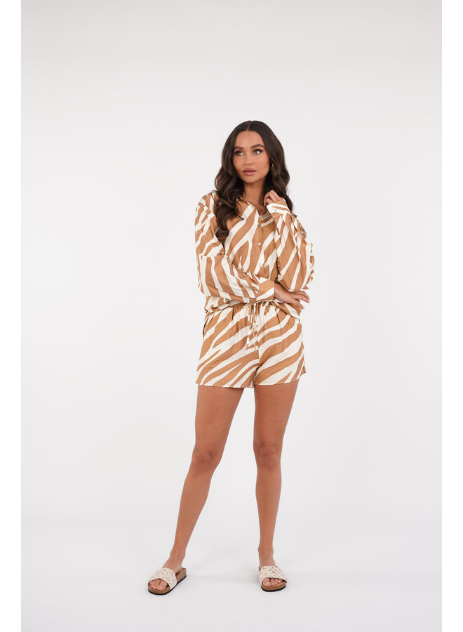 Korte broek met zebraprint camel