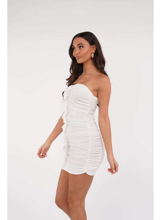 Strapless jurk wit met ruffle