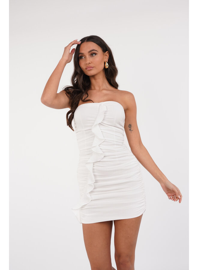 Strapless jurk wit met ruffle