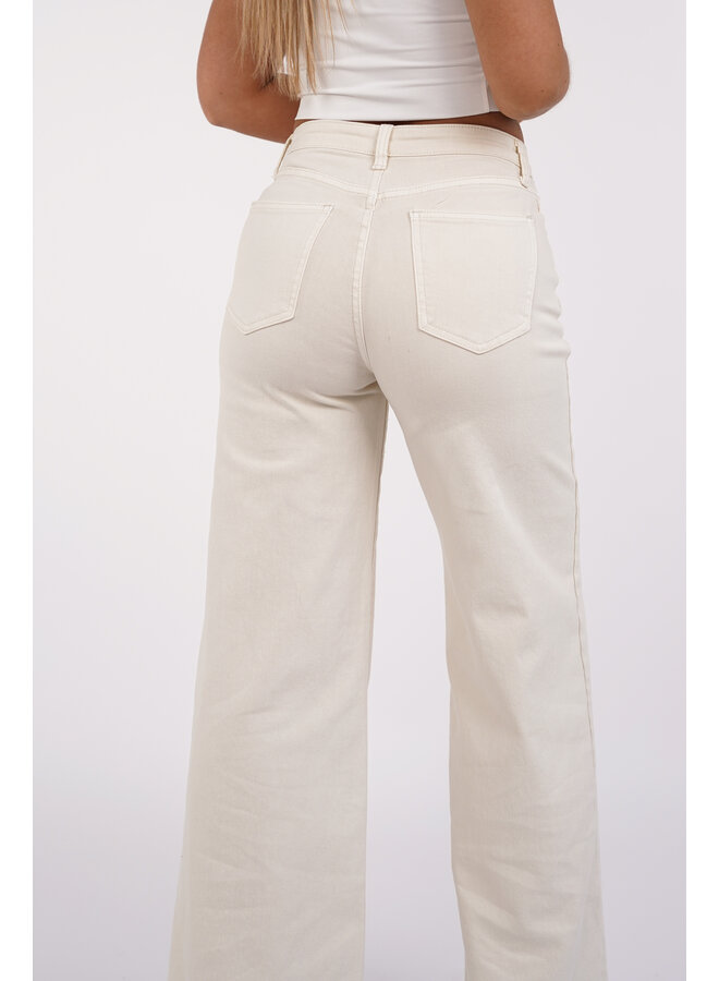 Wide leg jeans beige met stretch