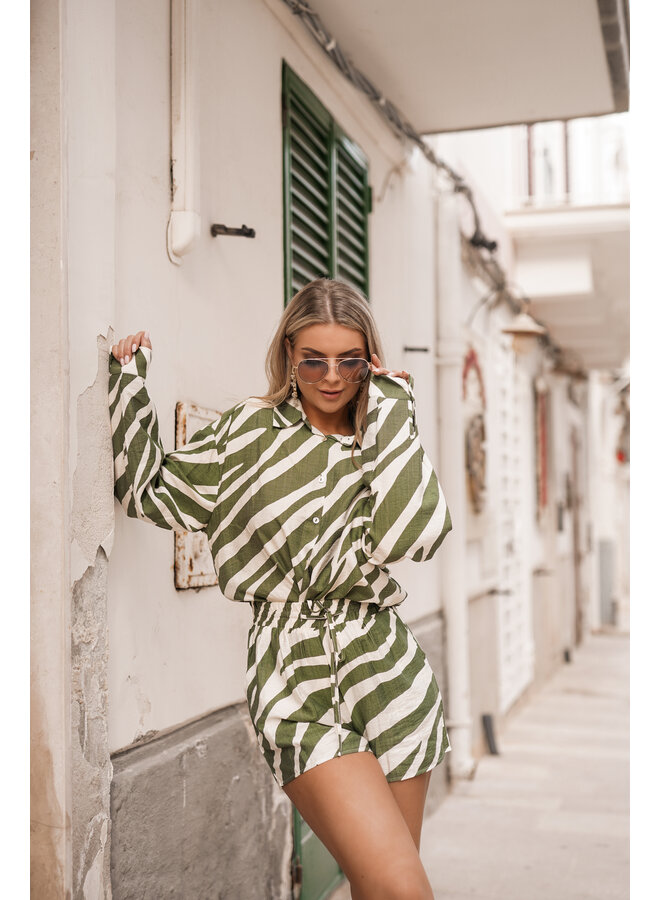 Oversized zebra blouse groen - Tessa