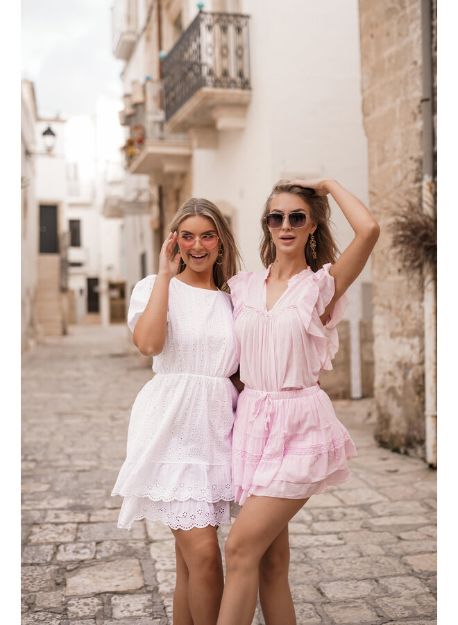 Broekrokje dames met ruffles  licht roze