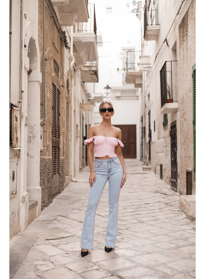 crop top met broderie print roze