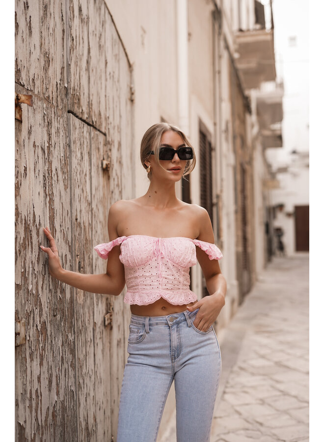 crop top met broderie print roze