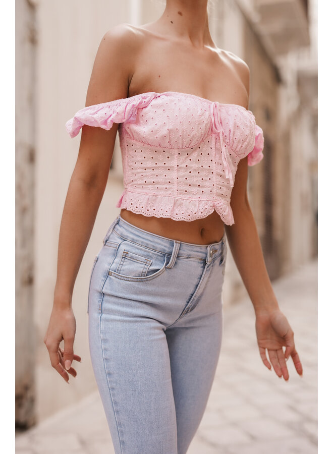 crop top met broderie print roze