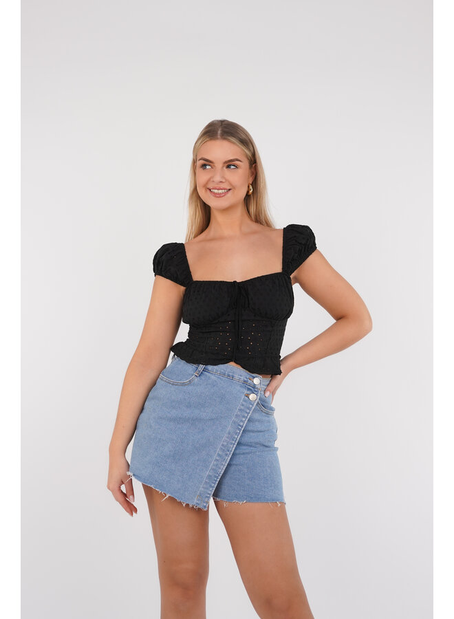 crop top met broderie print zwart