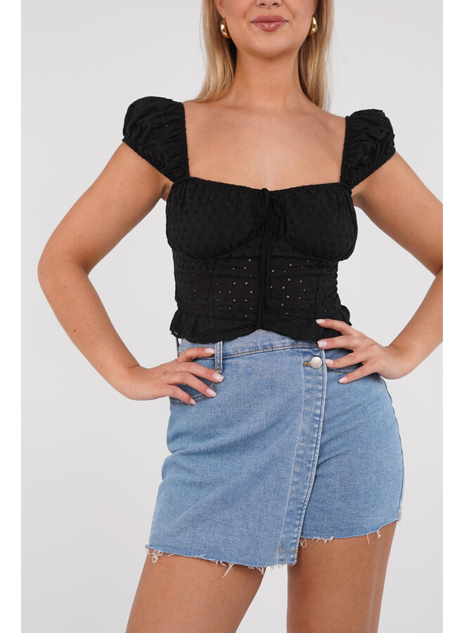 crop top met broderie print zwart