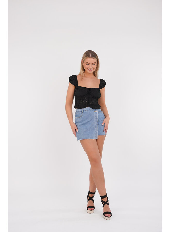 crop top met broderie print zwart