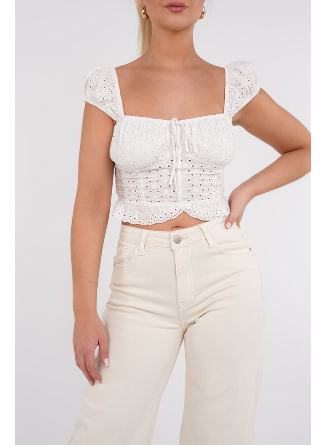 crop top met broderie print wit