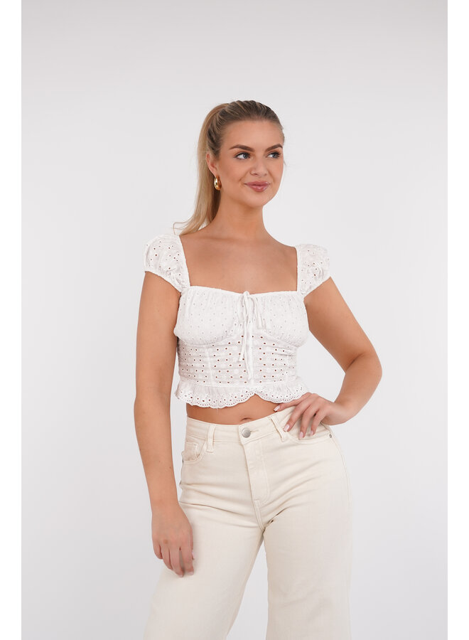 crop top met broderie print wit