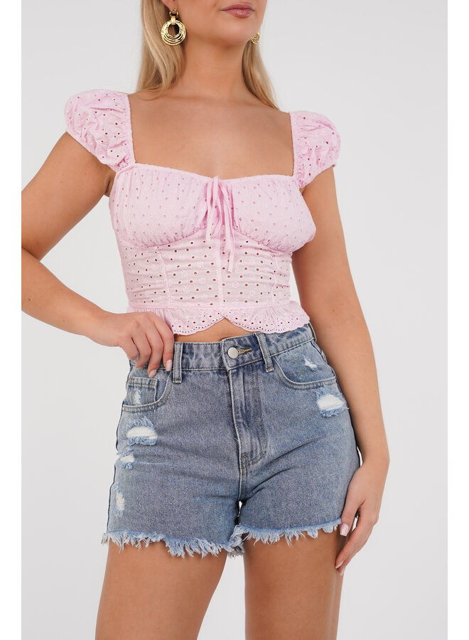 crop top met broderie print roze