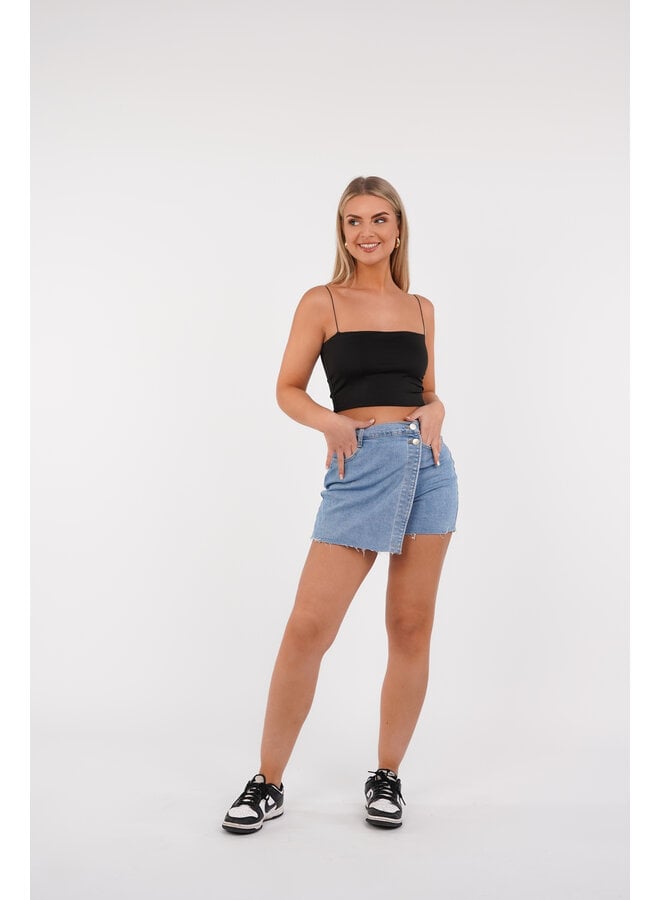 Denim skort met overslag blauw