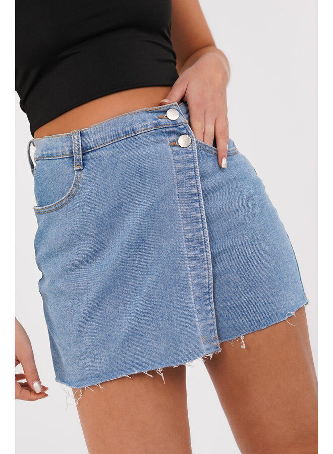 Denim overslag skort blauw - Evy