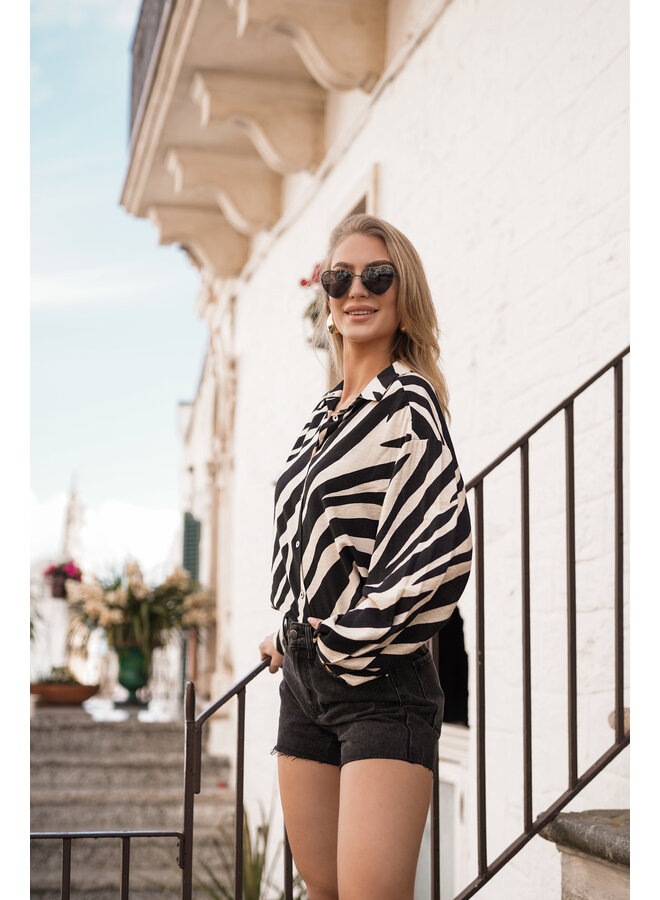 Oversized blouse met zebra print zwart
