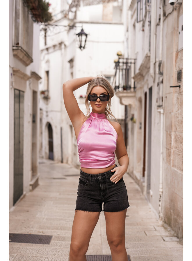 Halter top satijn roze