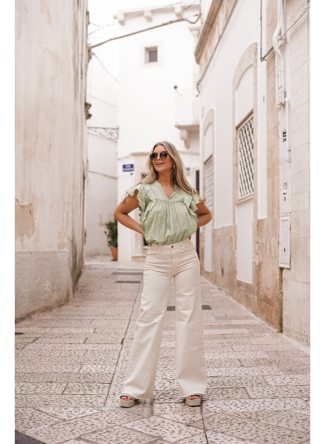 Wide leg jeans beige met stretch