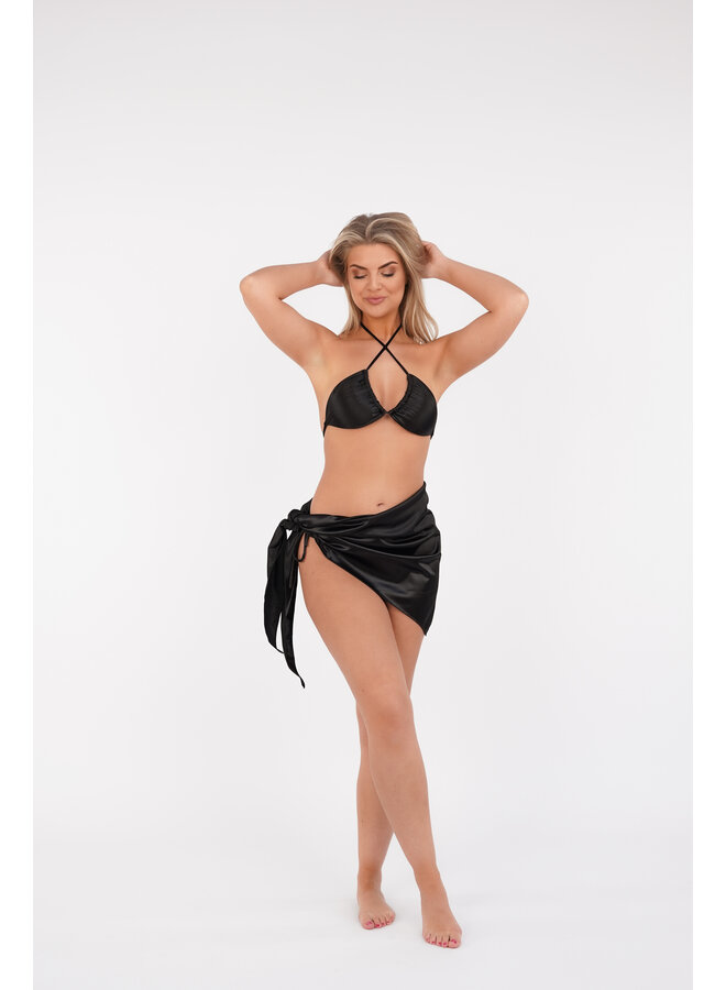 Triangel bikini satijn met cover up zwart