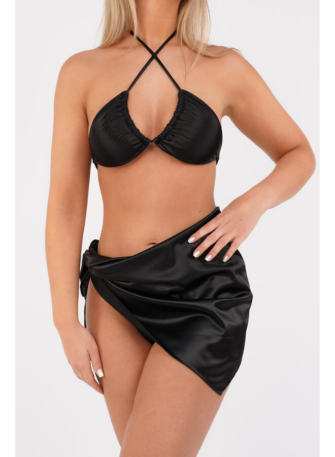 Triangel bikini satijn met cover up zwart