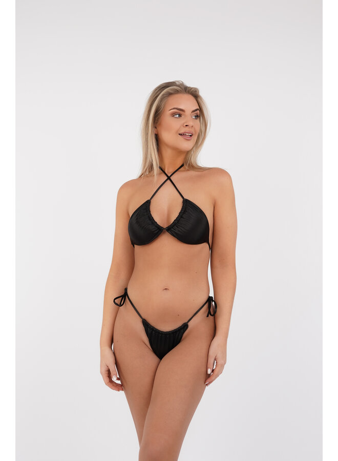 Triangel bikini satijn met cover up zwart