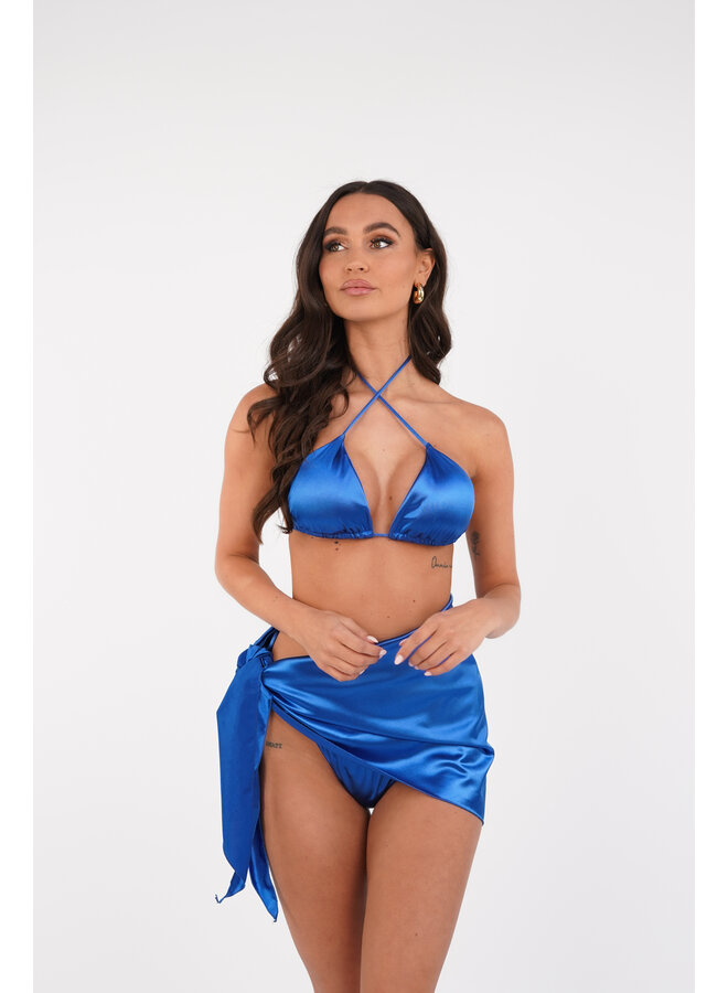 Triangel bikini satijn met cover up donker blauw