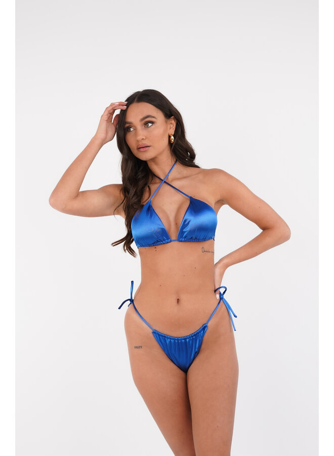 Triangel bikini satijn met cover up donker blauw