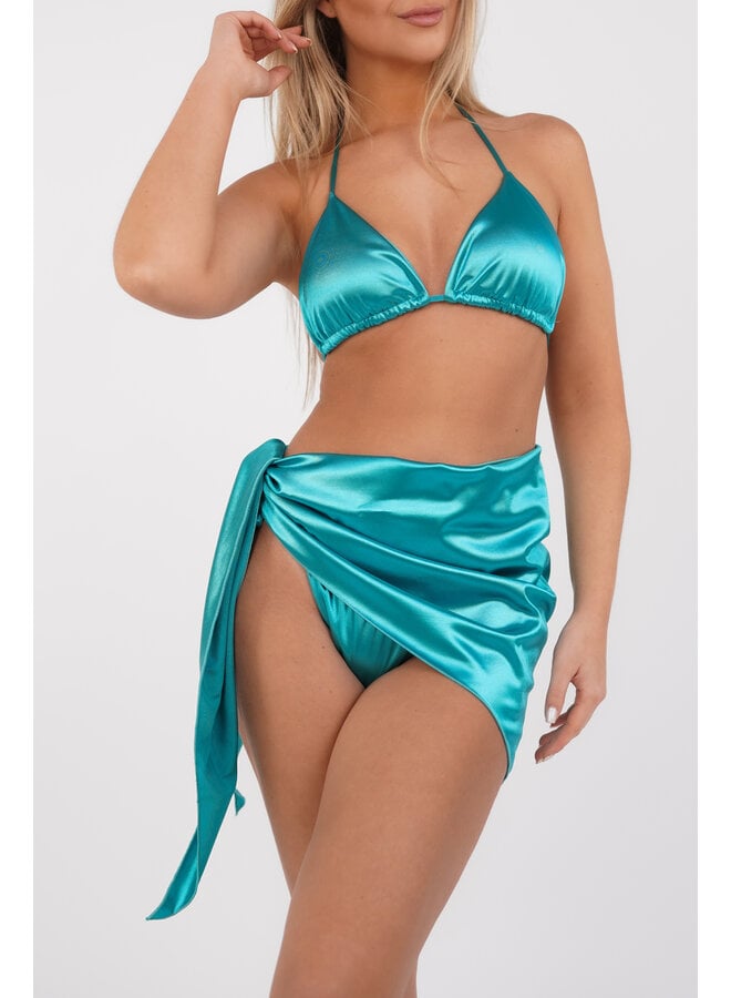 Triangel bikini satijn met cover up turquoise