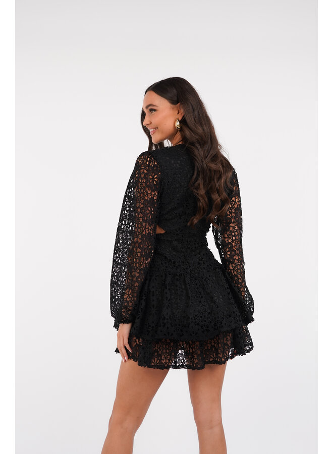 Broderie jurk met cut out details zwart