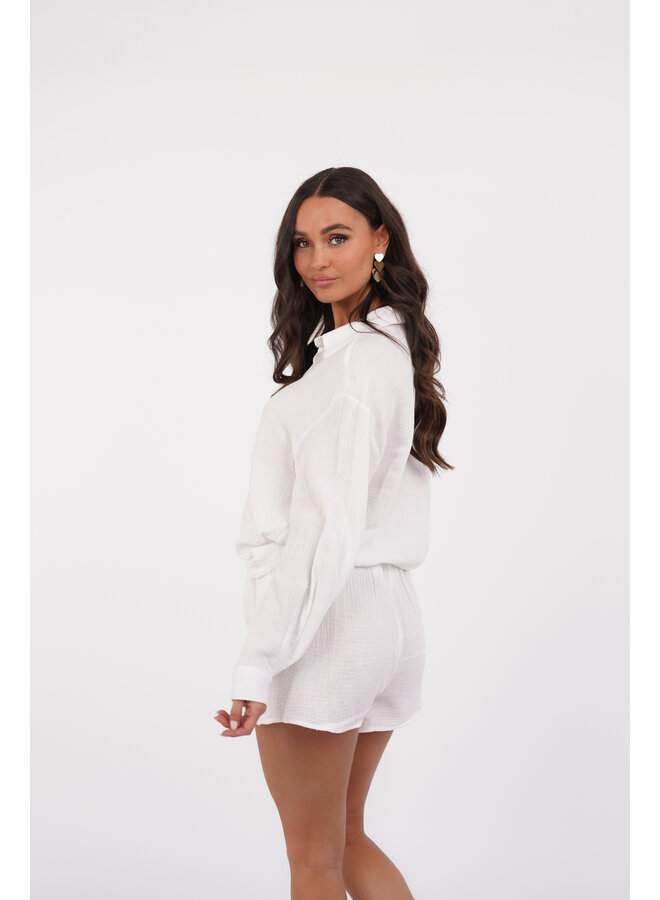 Oversized blouse van mousseline stof wit