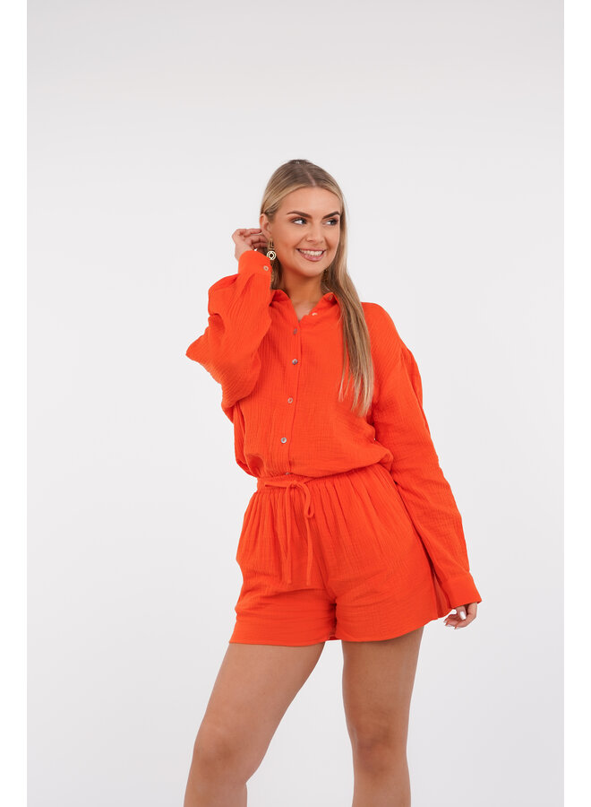 Oversized blouse van mousseline stof oranje